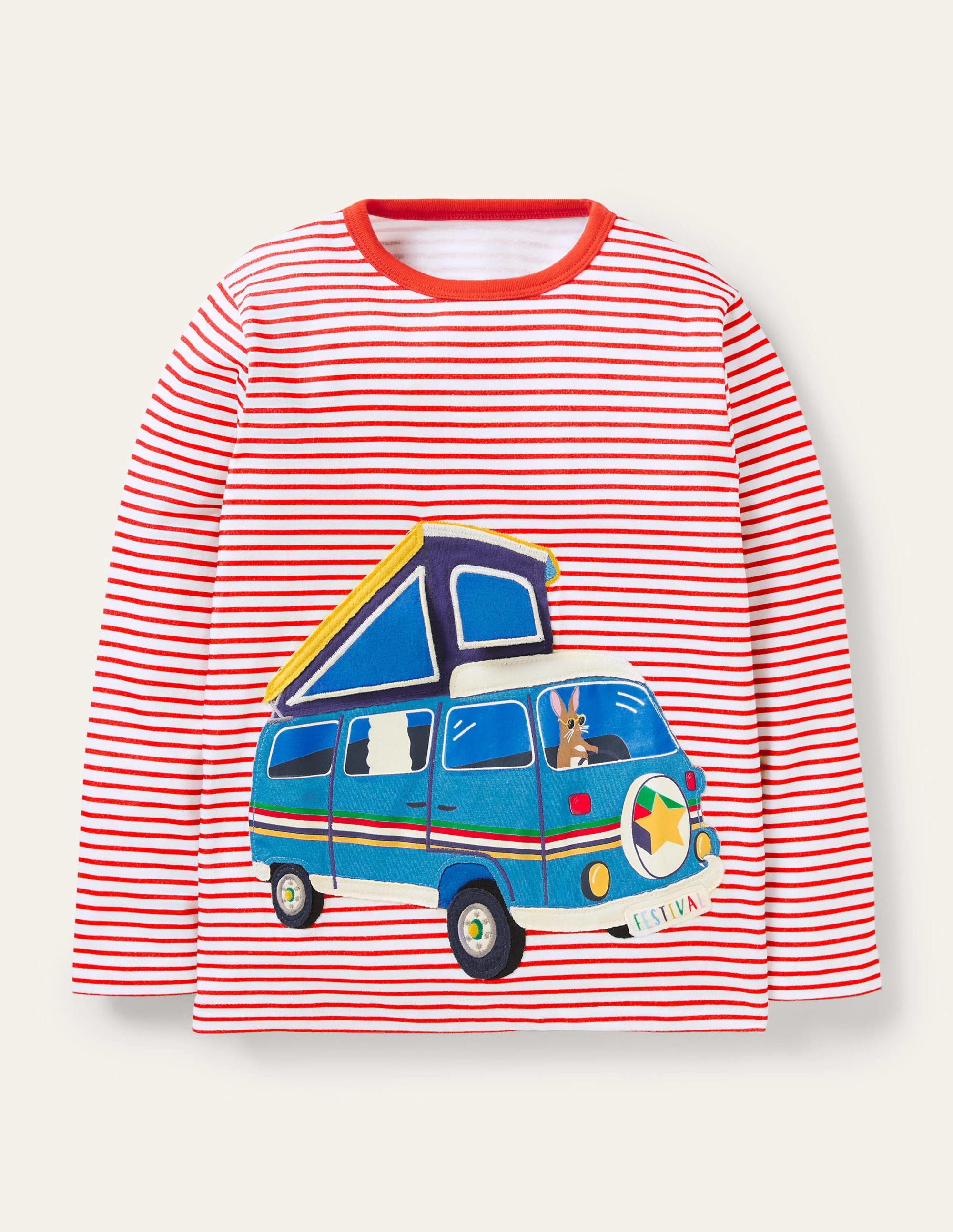 Lift-the-flap Vehicle T-shirt-Strawberry Red/Ivory Camper - Image 1