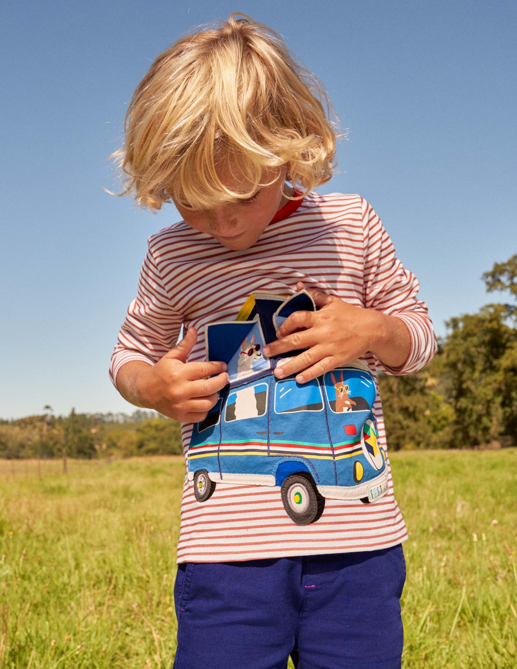 Lift-the-flap Vehicle T-shirt-Strawberry Red/Ivory Camper - Image 6