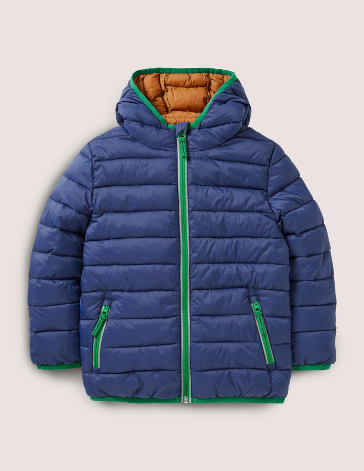 Cosy Pack-away Padded Jacket-Navy /Nutty Brown