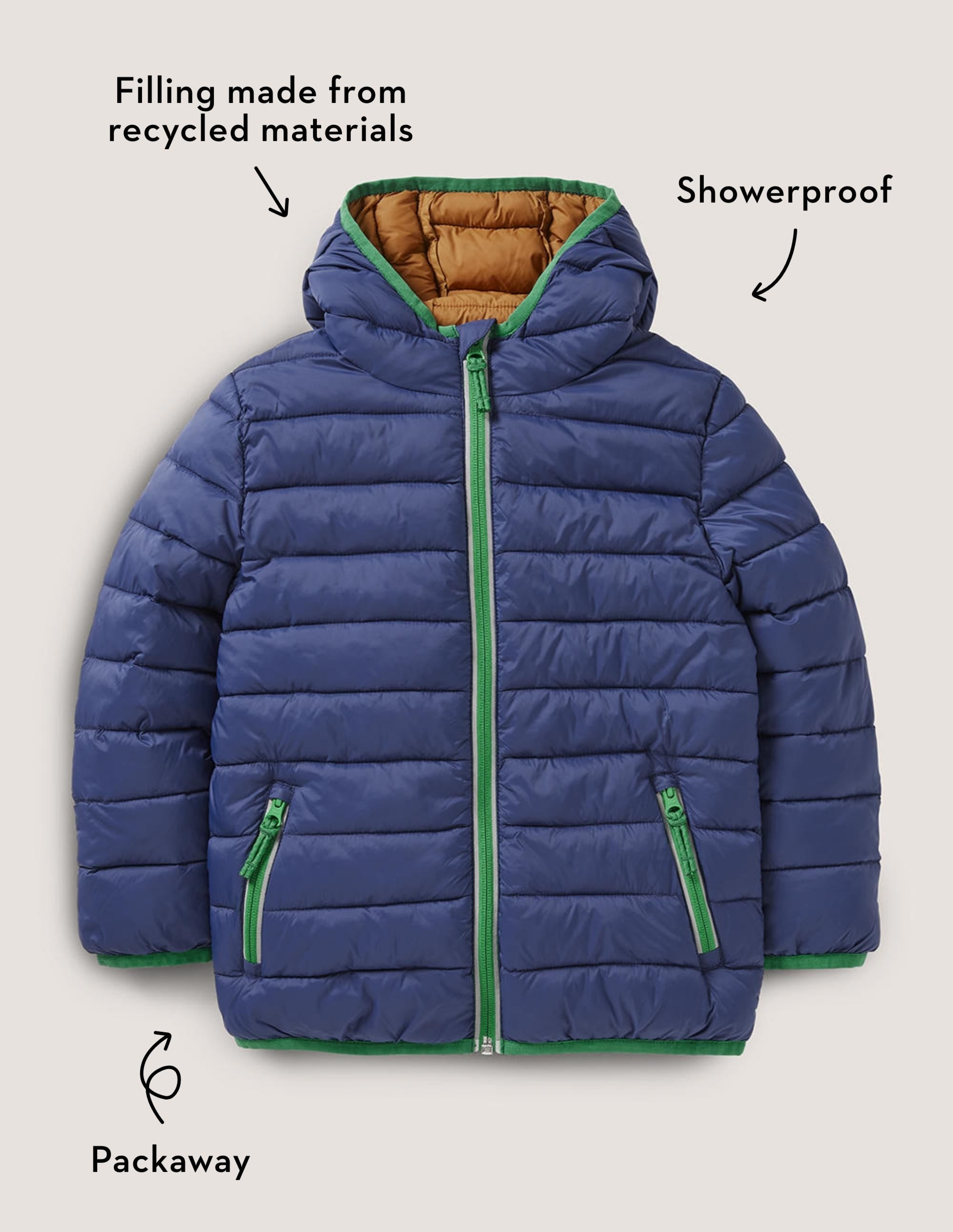 Cosy Pack-away Padded Jacket-Navy /Nutty Brown - Image 4