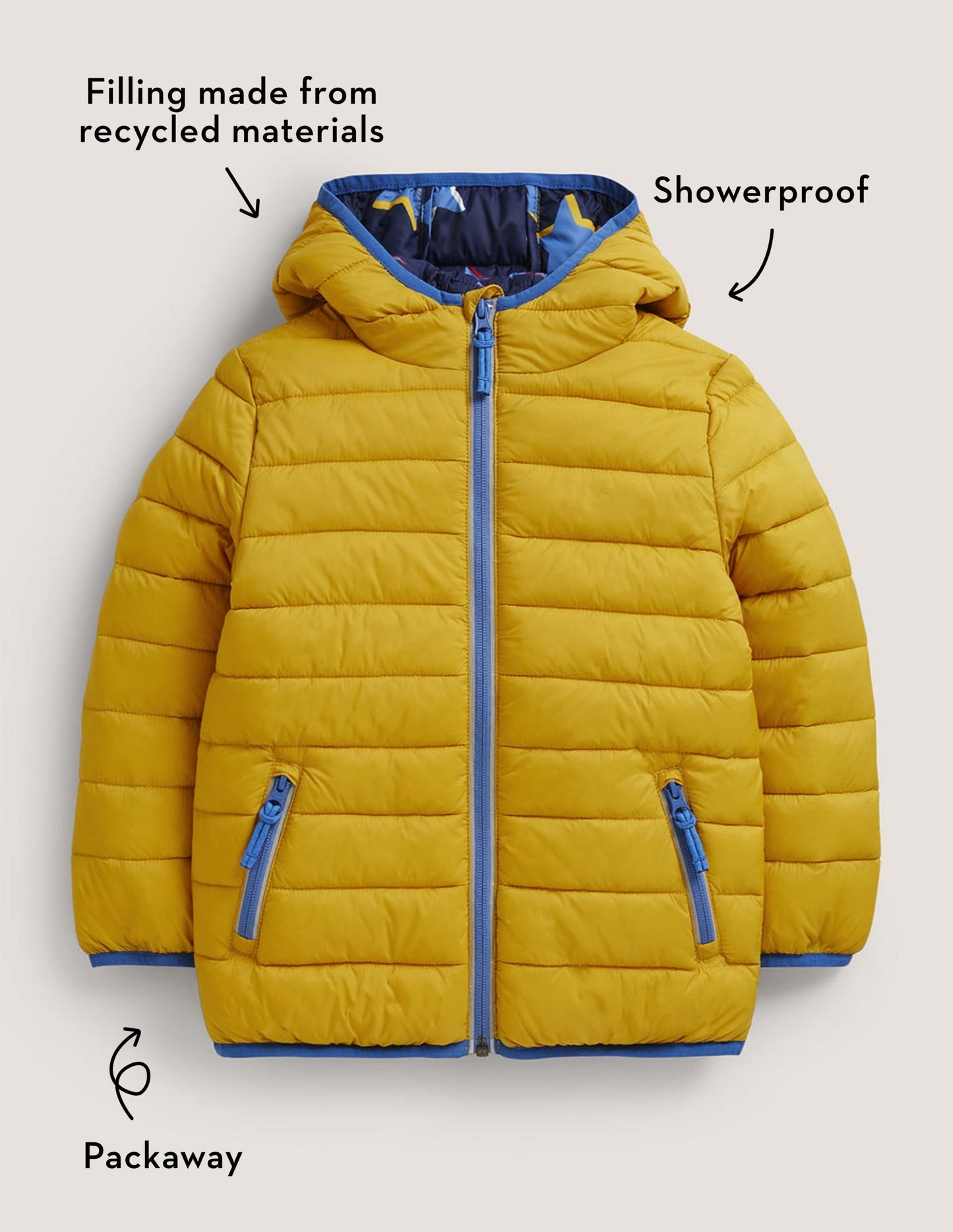 Cosy Pack-away Padded Jacket-Honeycomb Yellow