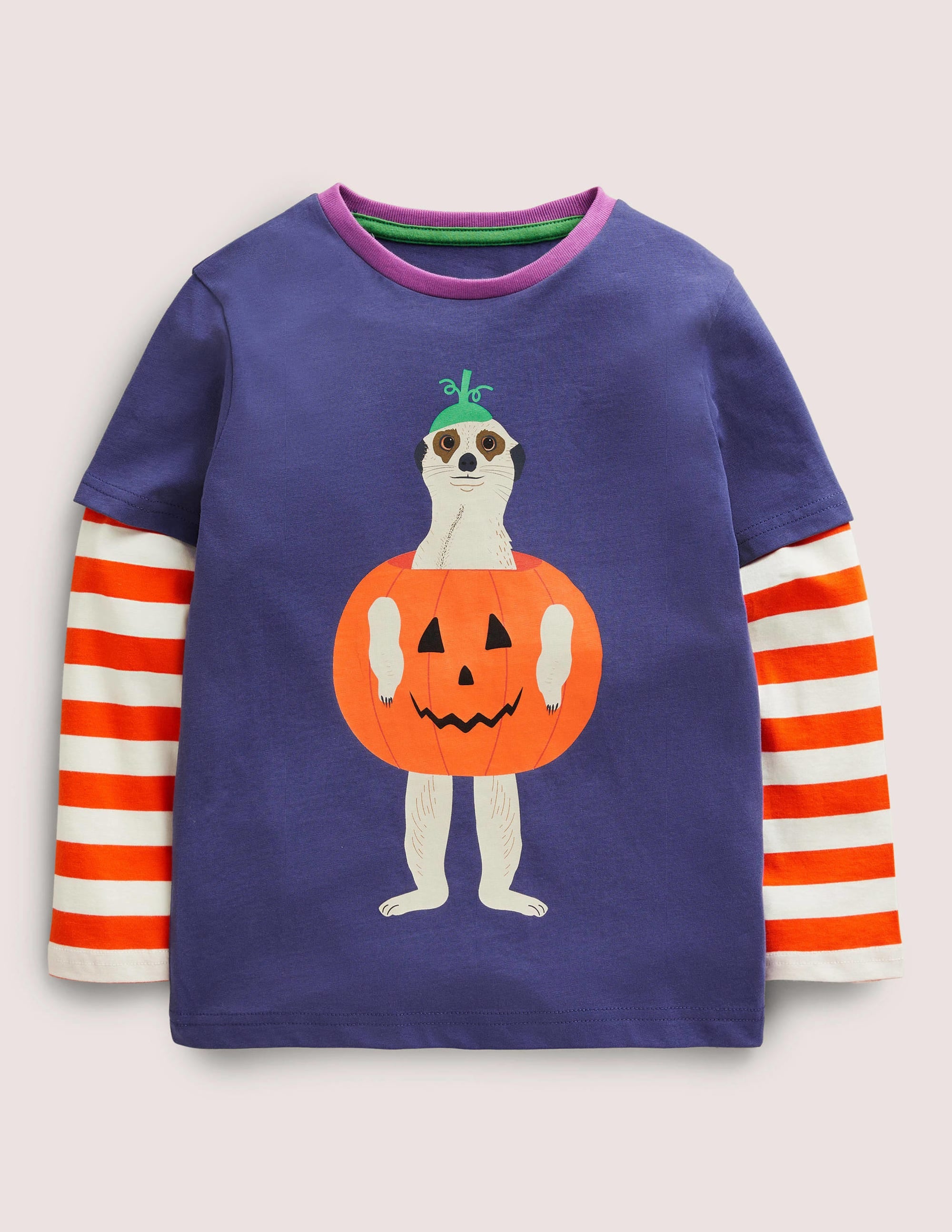 Halloween Double Layer T-shirt-Navy/Ivory Meerkat - Image 1