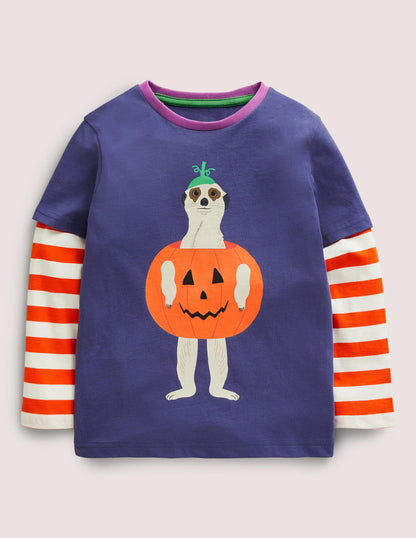 Halloween Double Layer T-shirt-Navy/Ivory Meerkat-1