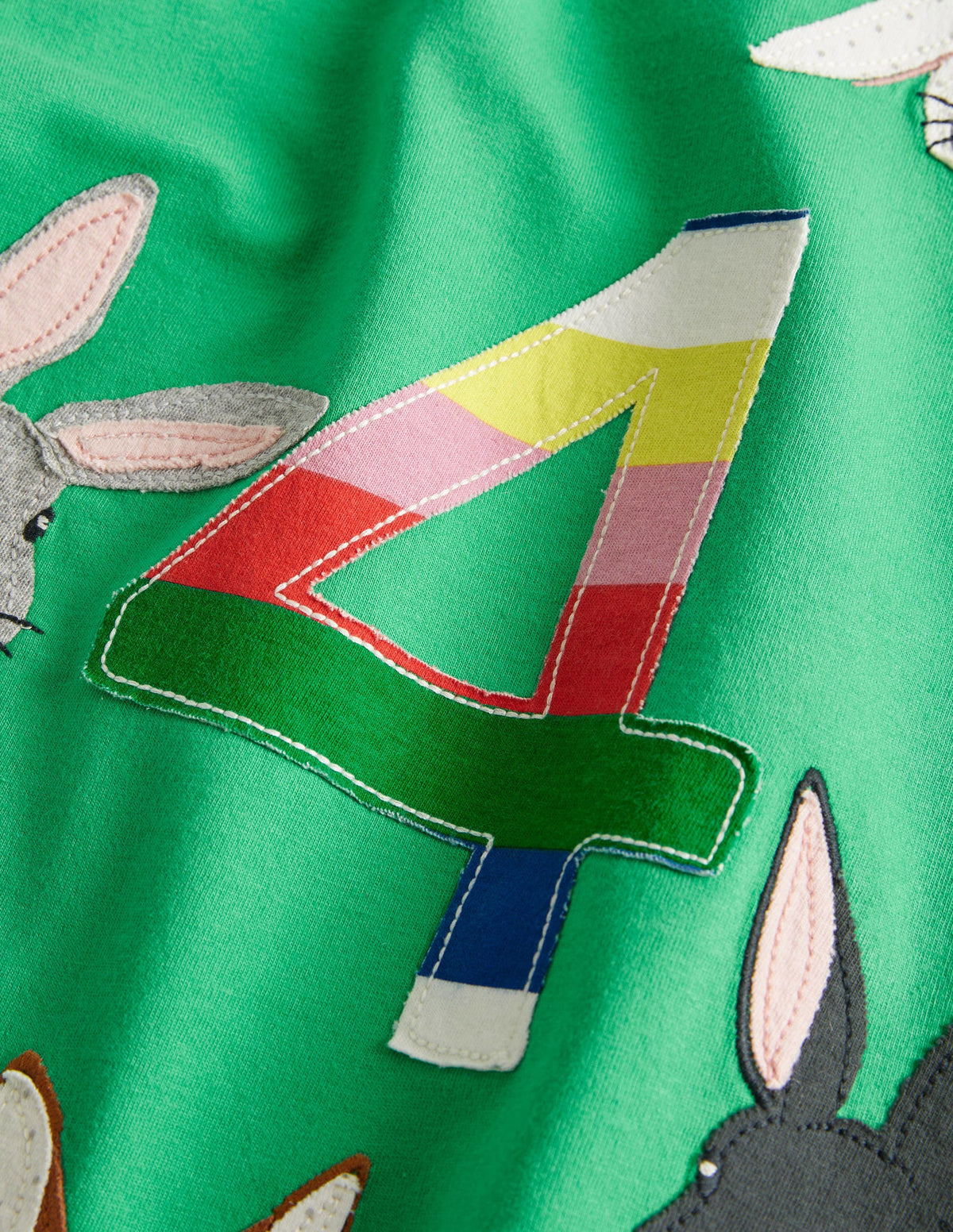 Birthday Appliqué T-shirt-Aloe Green Bunnies Four - Image 3