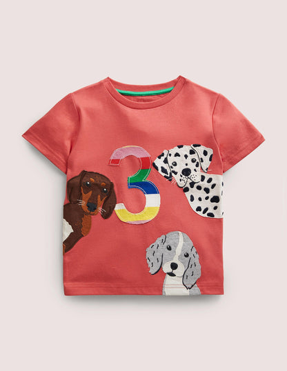 Birthday Appliqué T-shirt-Fire Red Dogs Three-1