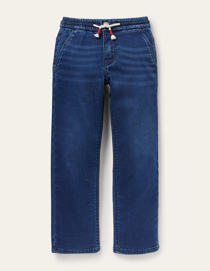 Denim Pull On Straight Leg Jeans-Mid Vintage Denim