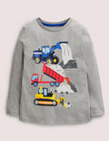 Printed Graphic T-shirt-Grey Marl Construction Trucks