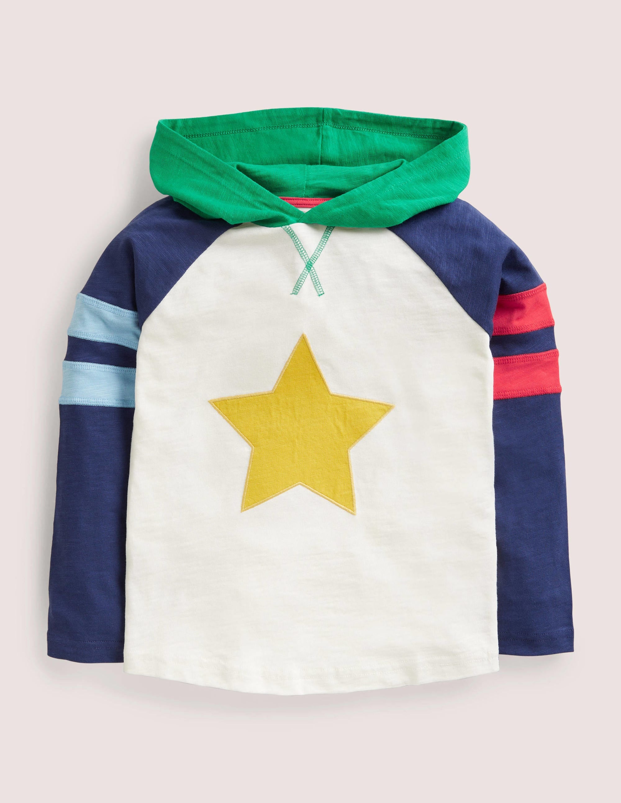 Hooded Raglan T-shirt-Ivory/College Navy Star - Image 1