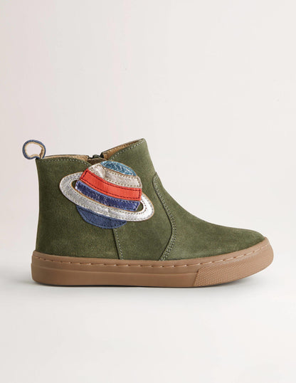 Suede Appliqué Boots-Khaki Planet-1