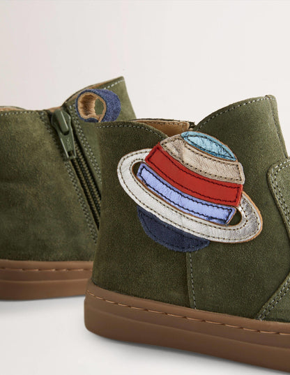 Suede Appliqué Boots-Khaki Planet-3
