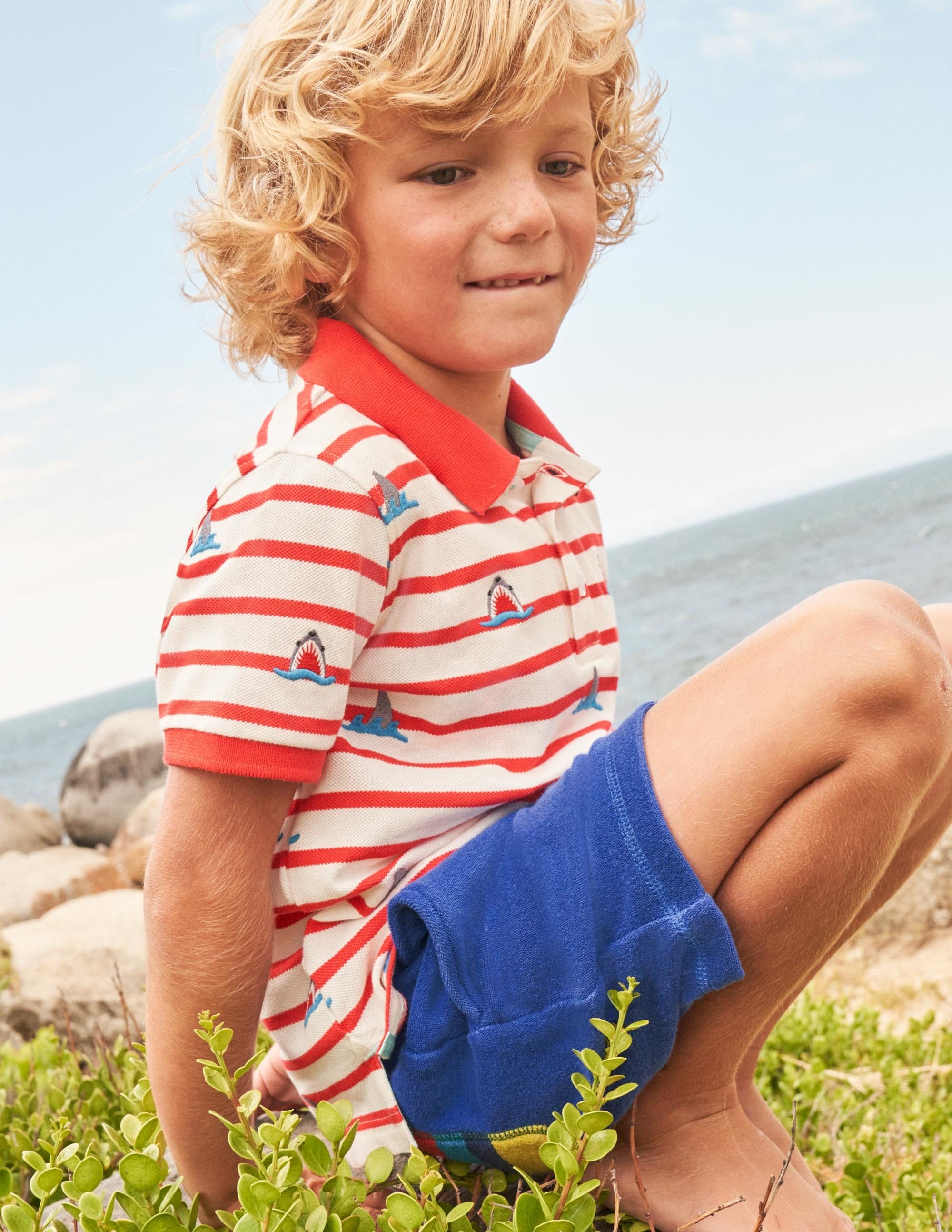 Towelling Sweatshorts-Blue Wave Rainbow - Image 4
