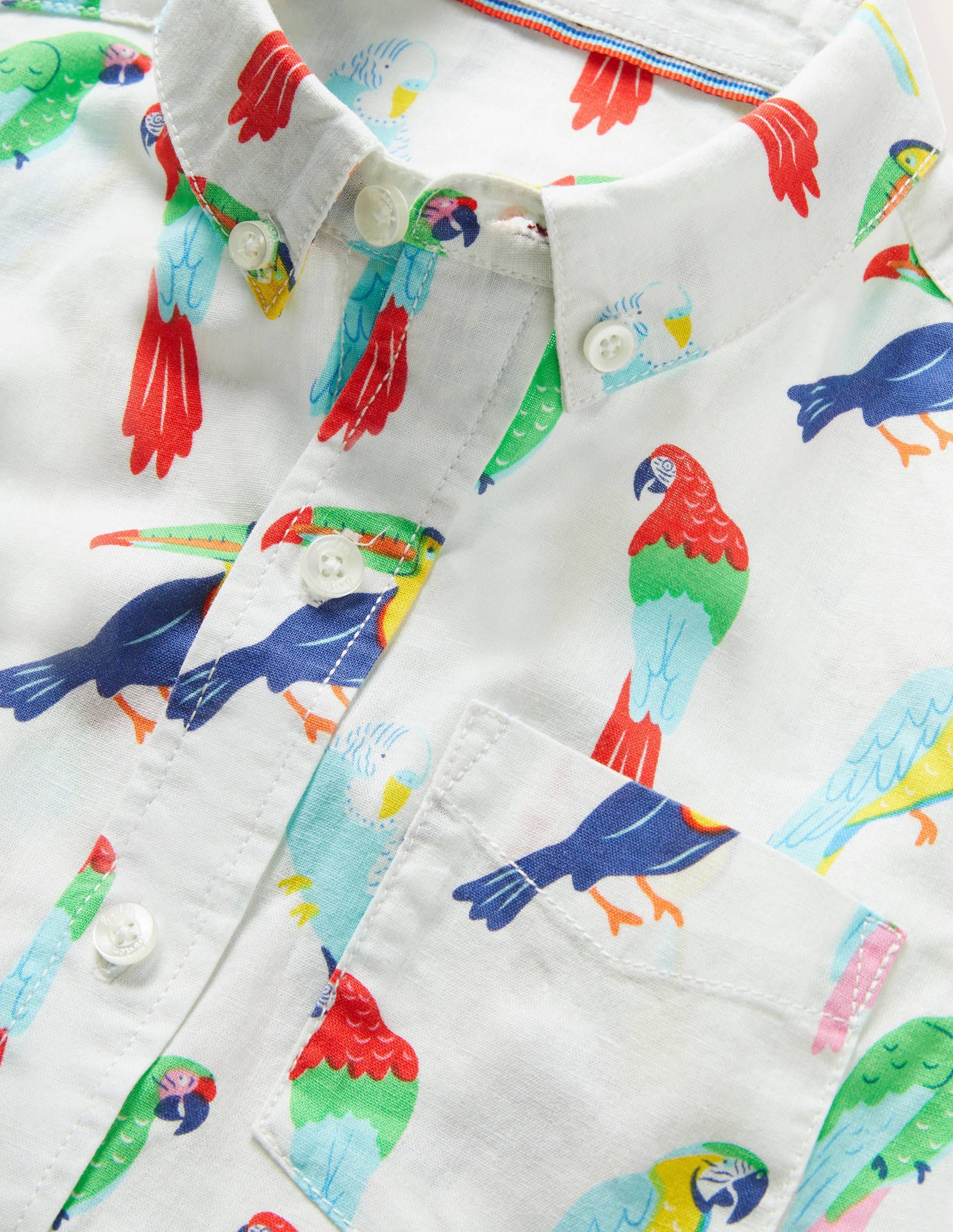 Holiday Cotton Linen Shirt-Ivory Tropical Birds-3