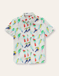 Holiday Cotton Linen Shirt-Ivory Tropical Birds