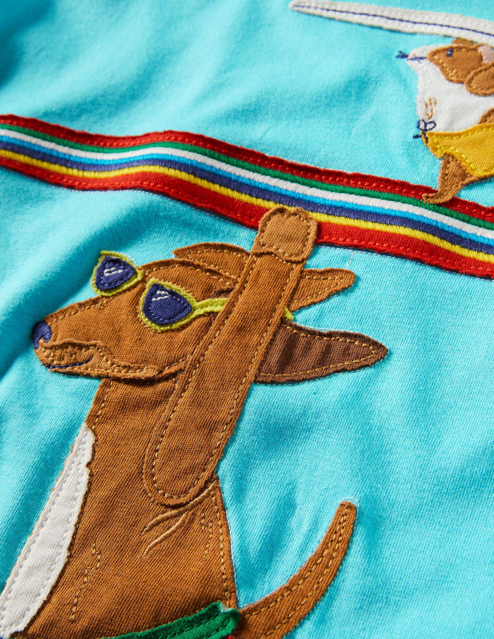 Beach Appliqué T-shirt-Turquoise Blue Surfing Dog-3