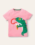 Front & Back Appliqué T-shirt-Pink Lemonade Chameleon