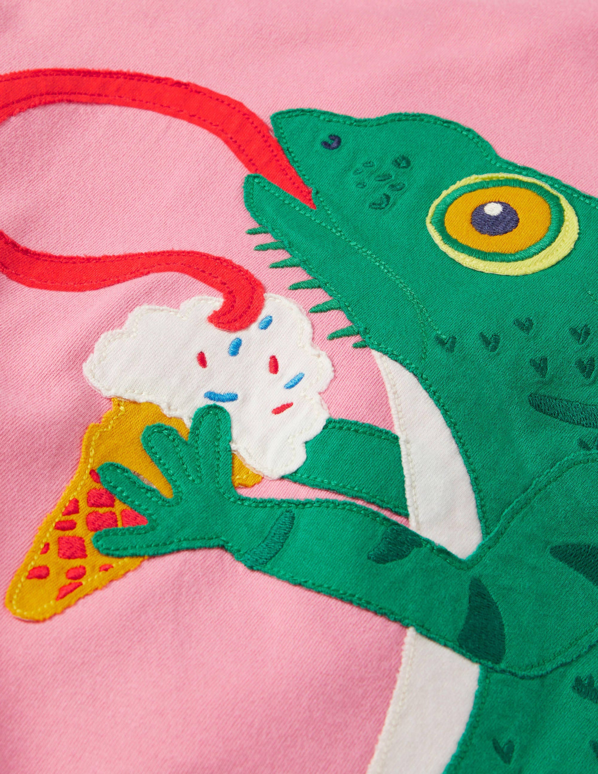 Front & Back Appliqué T-shirt-Pink Lemonade Chameleon - Image 3