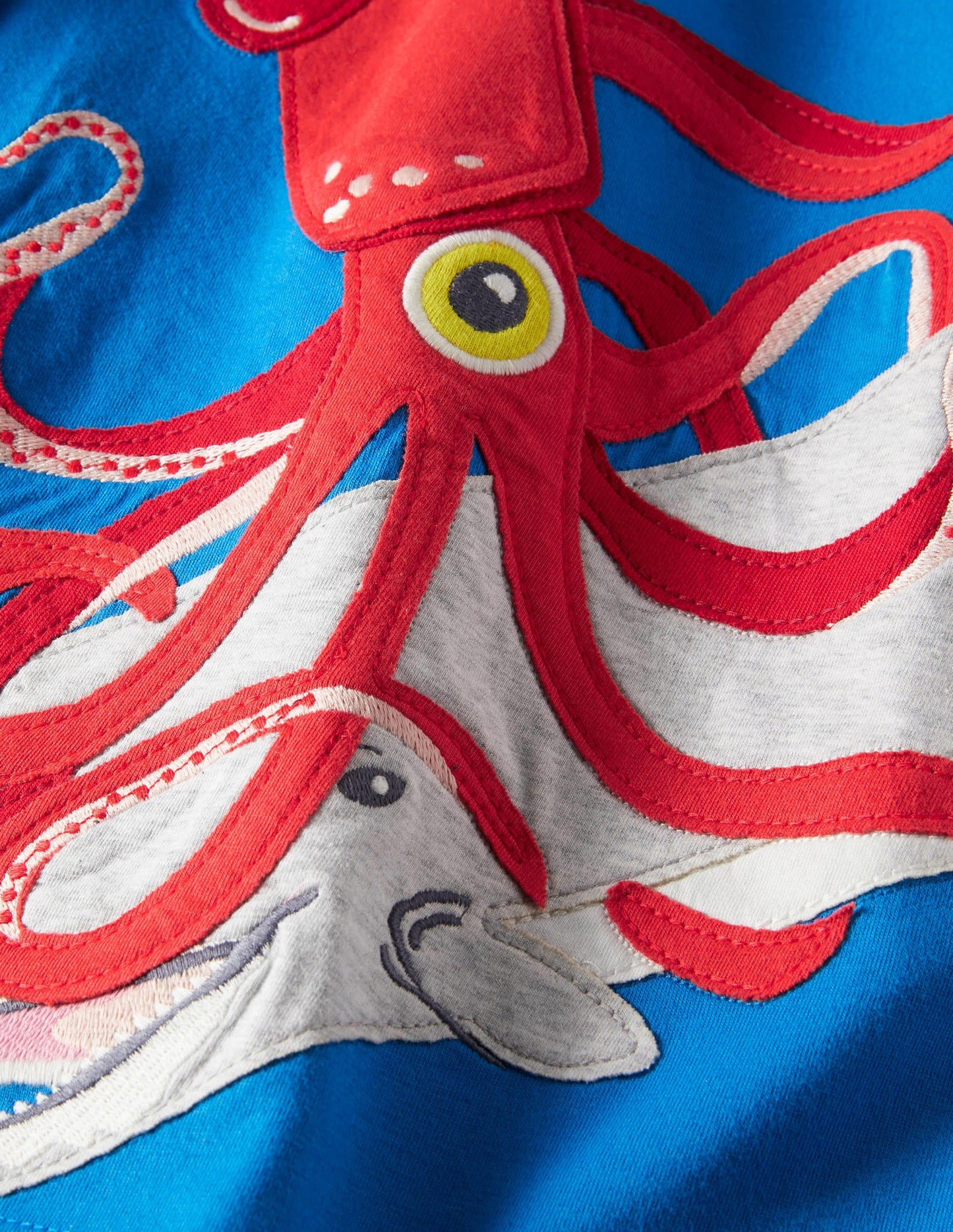 Underwater Appliqué T-shirt-Moroccan Blue Squid