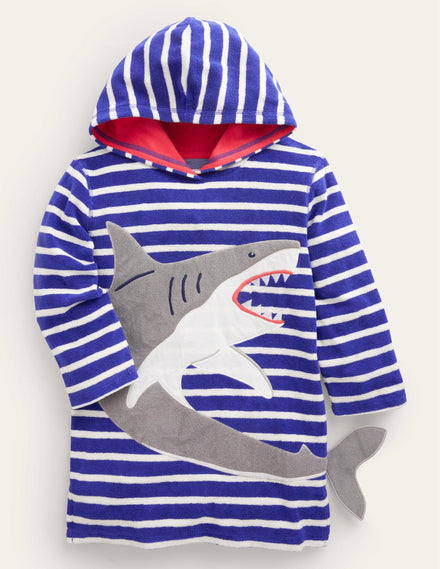 Appliqué Towelling Throw-on-Bluing Blue Shark