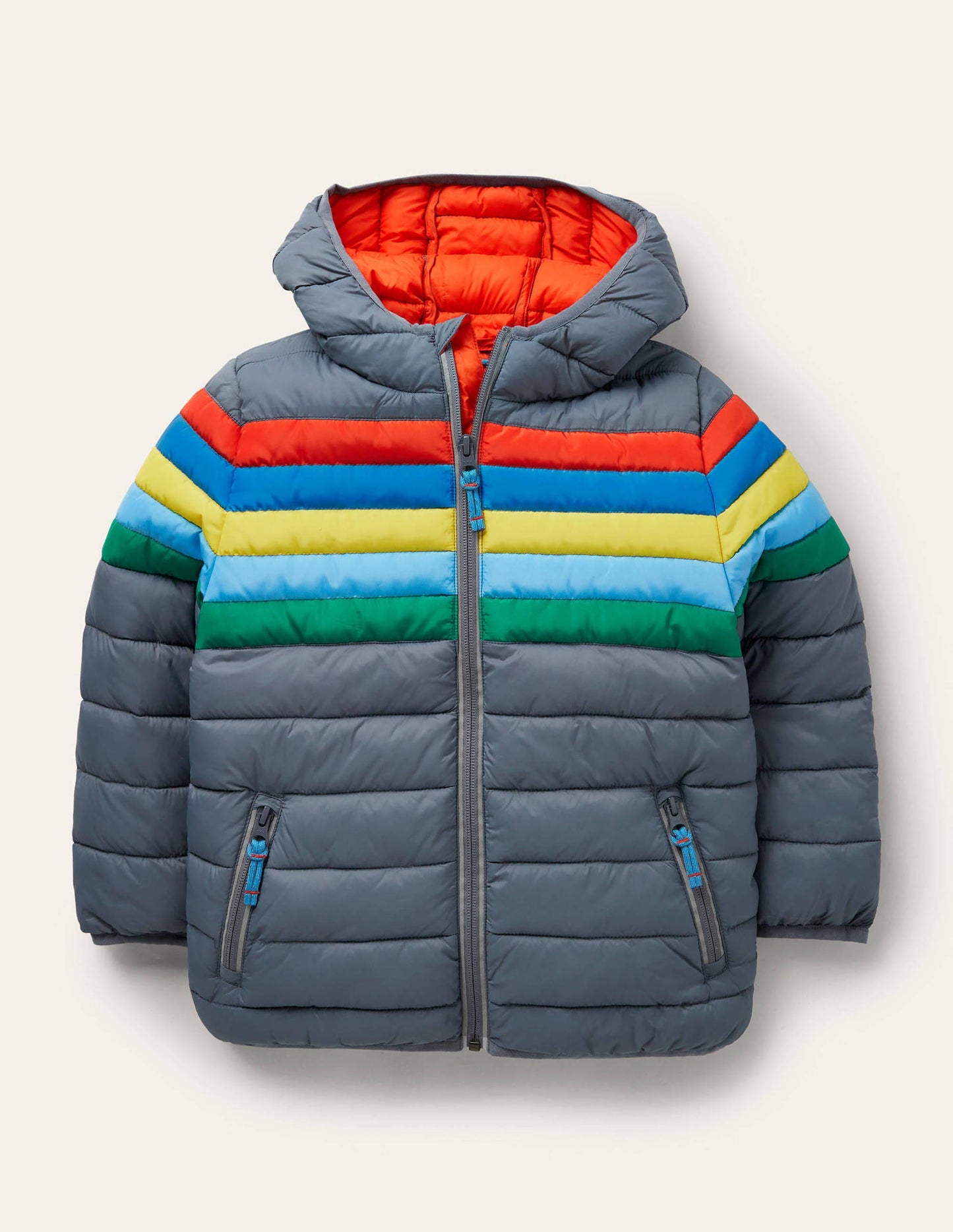 Cosy Pack-away Padded Jacket-Cobble Grey Rainbow