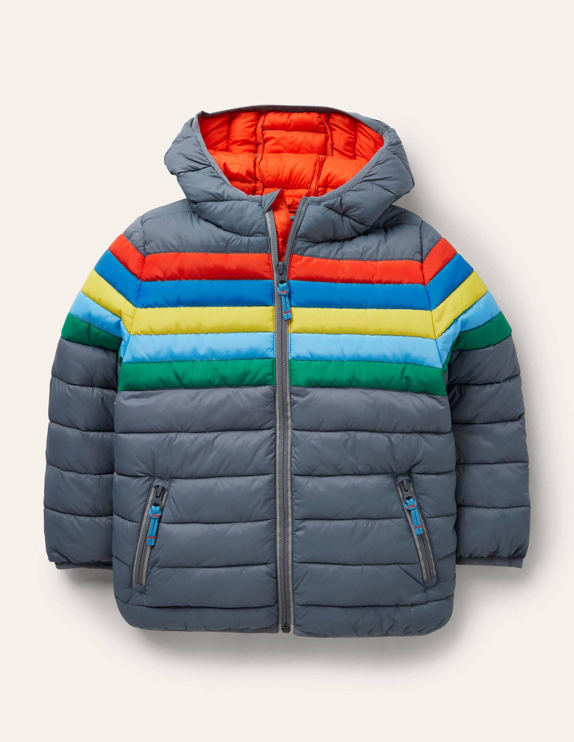 Cosy Pack-away Padded Jacket-Cobble Grey Rainbow-1