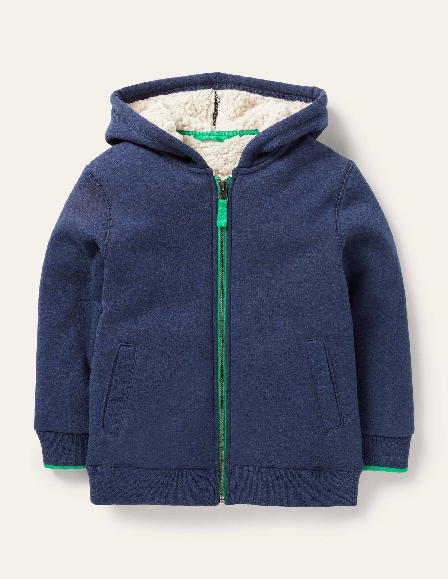 Borg-lined Zip-up Hoodie-Blue Marl