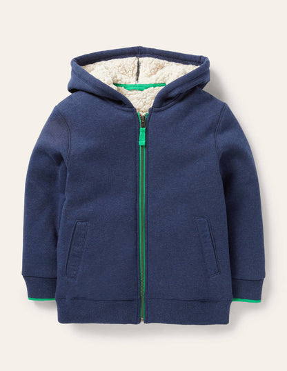 Borg-lined Zip-up Hoodie-Blue Marl-1