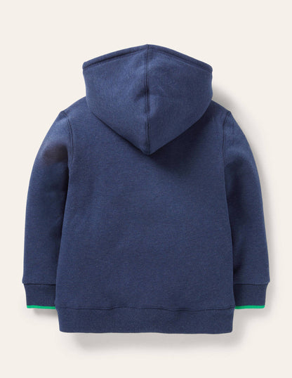 Borg-lined Zip-up Hoodie-Blue Marl-2
