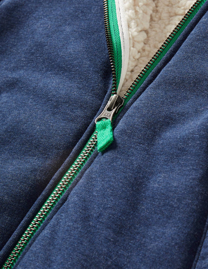 Borg-lined Zip-up Hoodie-Blue Marl-3