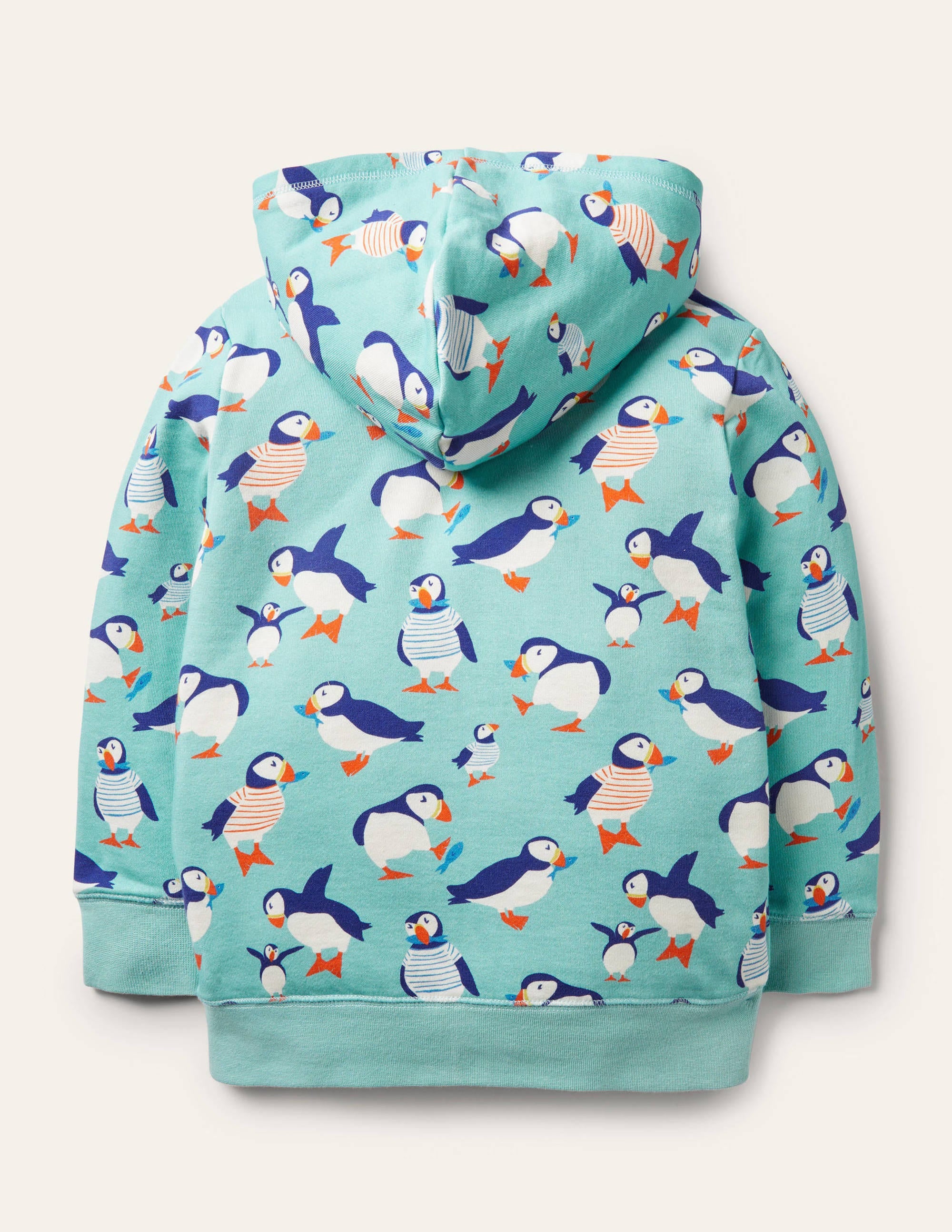 Shaggy-lined Interest Hoodie-Aqua Blue Puffins - Image 2