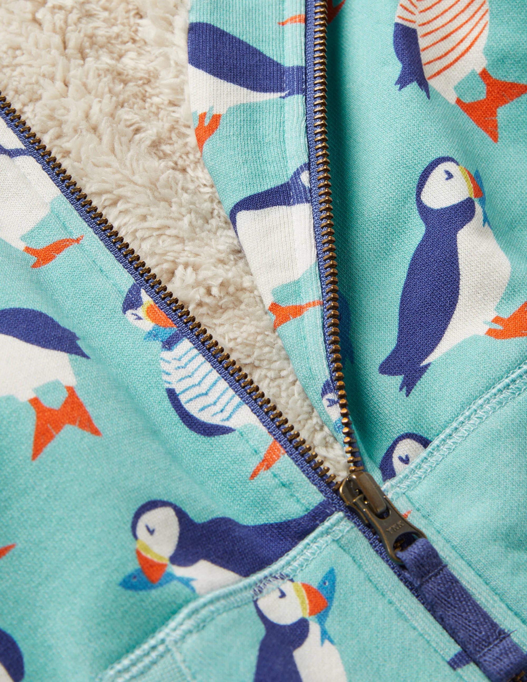 Shaggy-lined Interest Hoodie-Aqua Blue Puffins - Image 3