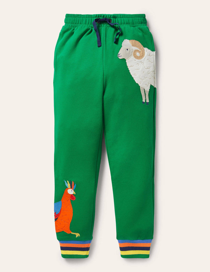Cockrel Appliqué Joggers-Green Pepper Animals