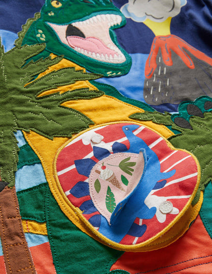 Double Flap Animal T-shirt-Starboard Blue Dinosaur-3