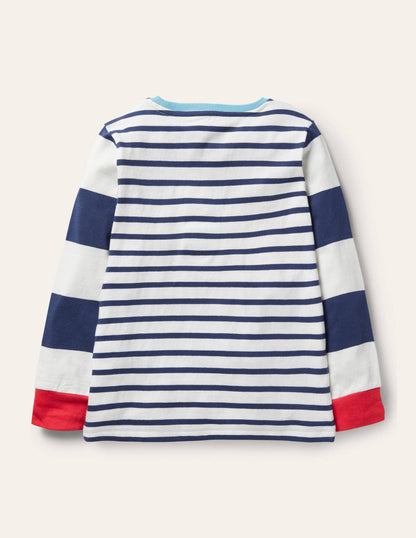 Appliqué Breton T-shirt-College Navy/Ivory Sharks-2