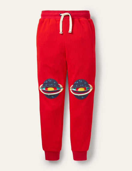 Appliqué Knee Joggers-Fire Red Space