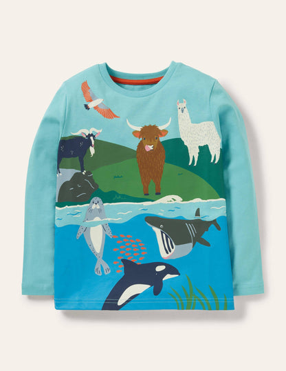 Animal Scene T-shirt-Aqua Blue Animals-1