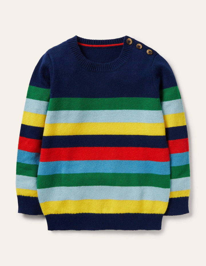 Colourblock Crew Jumper-College Navy/Rainbow