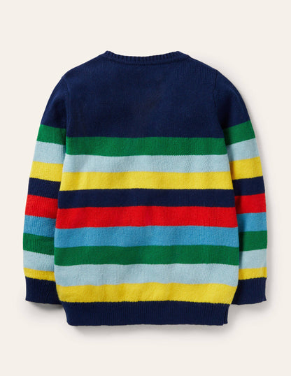 Colourblock Crew Jumper-College Navy/Rainbow-2