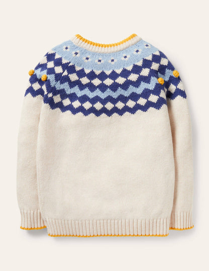 Chunky Fair Isle Crew Jumper-Ecru Marl Fair Isle-2