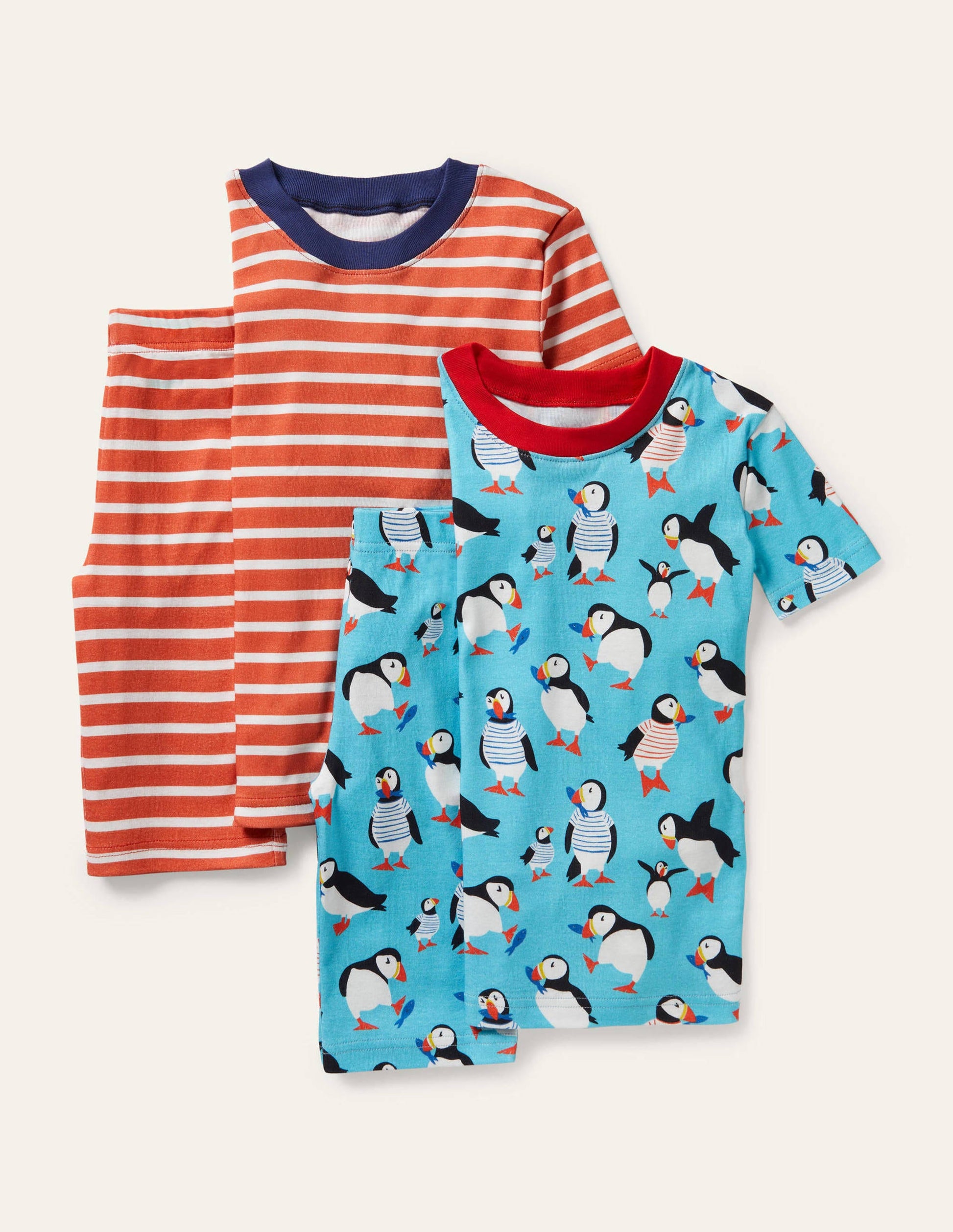 Snug Twin Pack Short Pyjamas-Aqua Blue Puffins-1