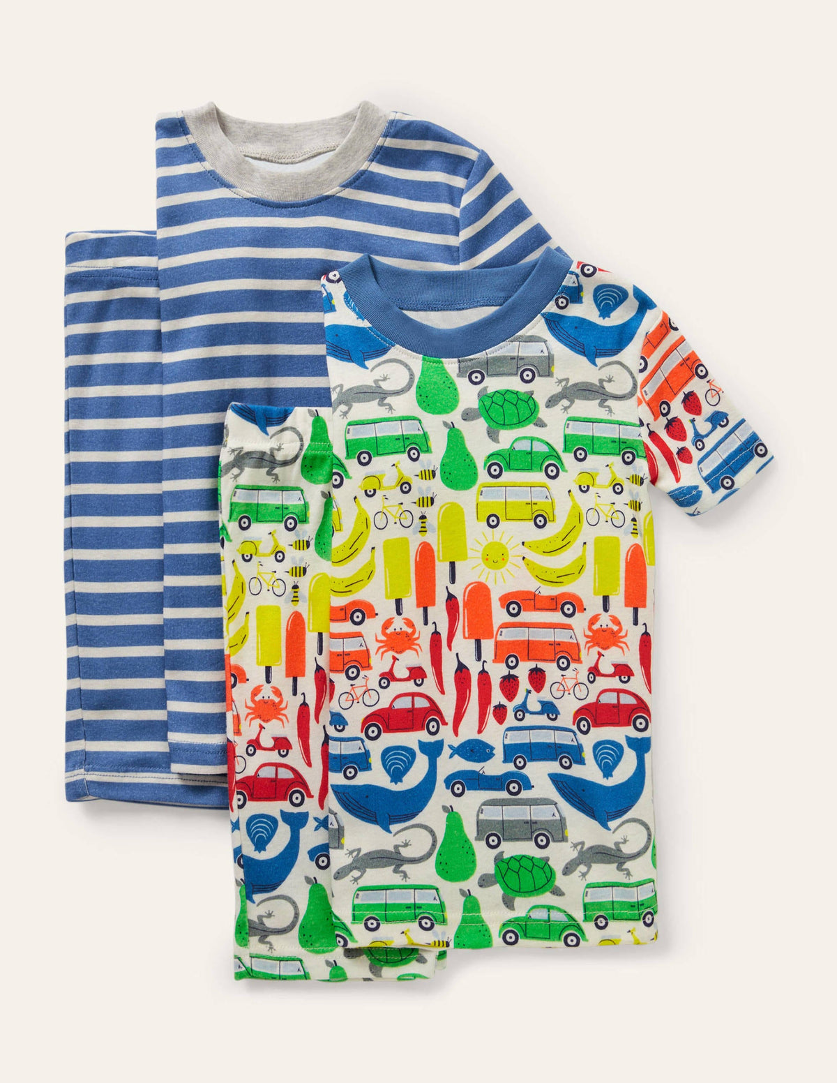 Snug Twin Pack Short Pyjamas-Ivory Rainbow Road Trip-1