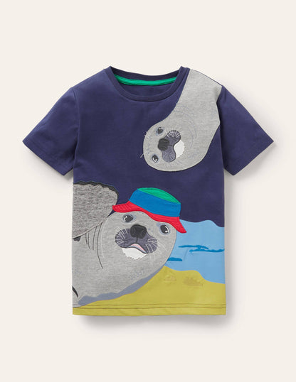 Animal Appliqué T-shirt-Starboard Blue Seals-1