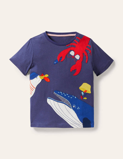 Animal Appliqué T-shirt-Moroccan Blue Whale-1