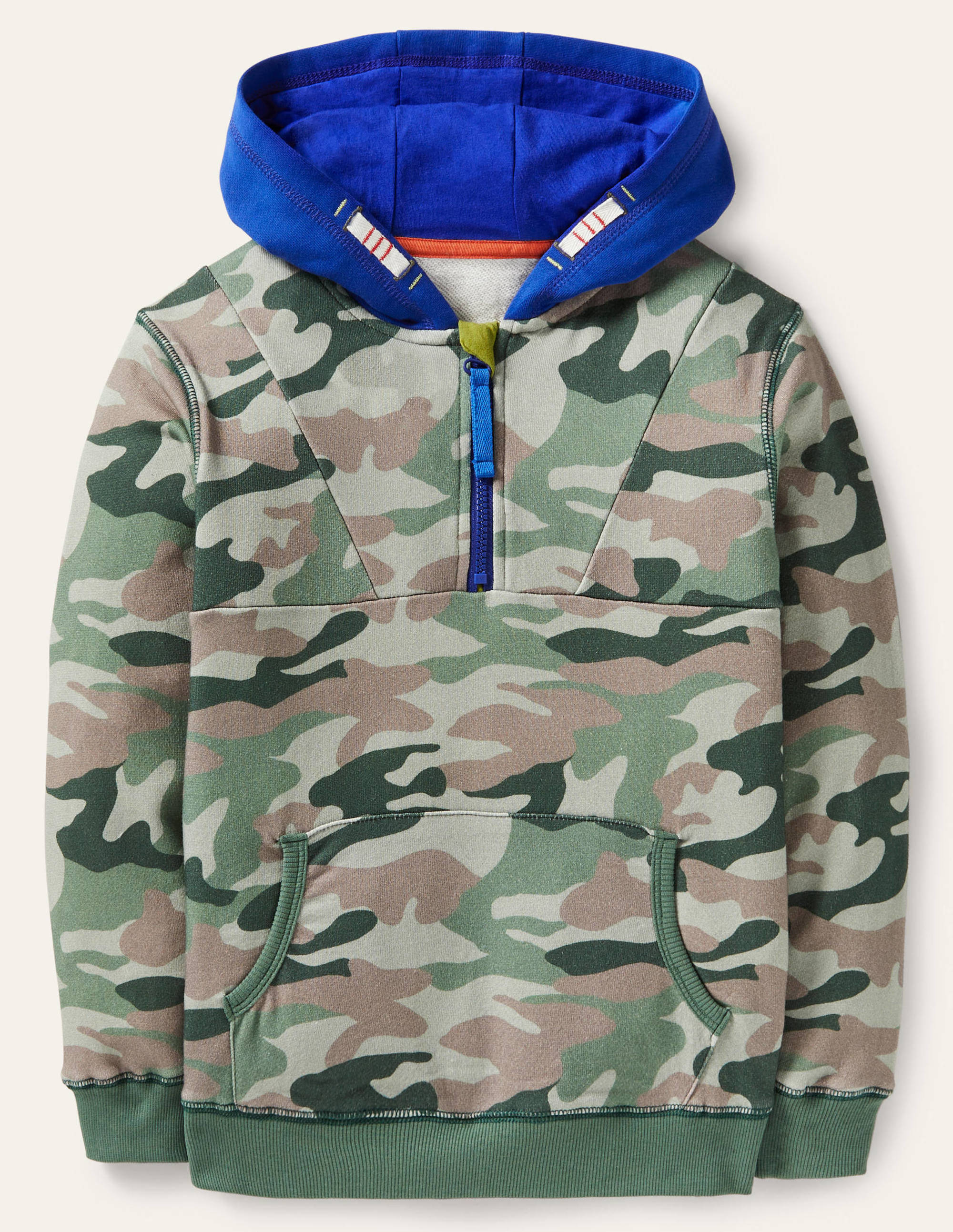Colourblock Half-zip Hoodie-Green Camouflage - Image 1