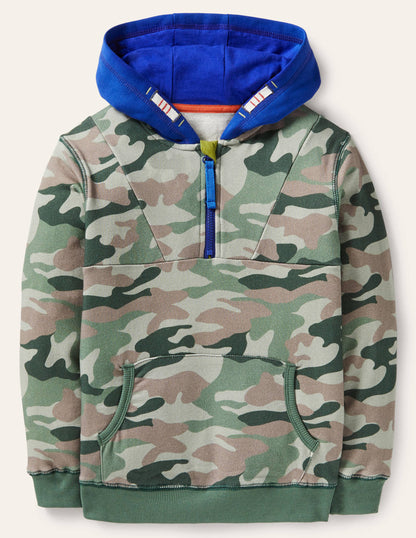 Colourblock Half-zip Hoodie-Green Camouflage-1
