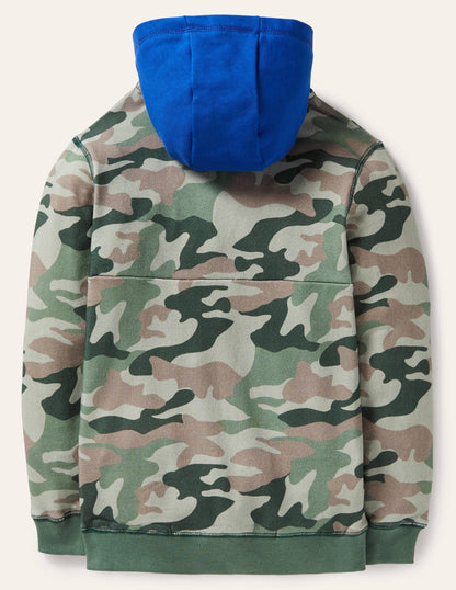 Colourblock Half-zip Hoodie-Green Camouflage-2