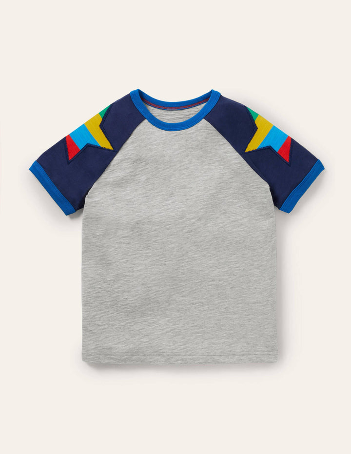 Colourblock Raglan T-shirt-Grey Marl Stars