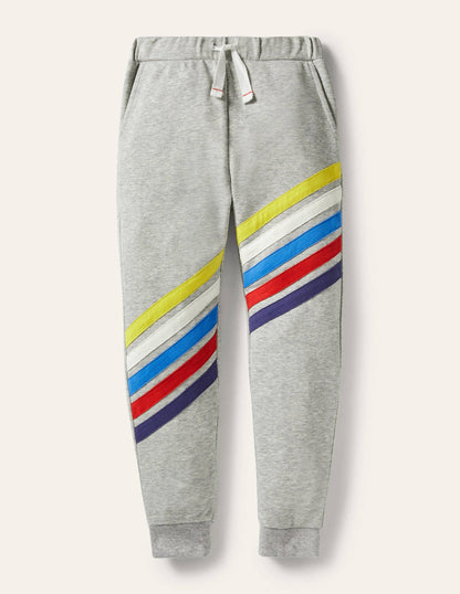 Rainbow Stripe Joggers-Grey Marl