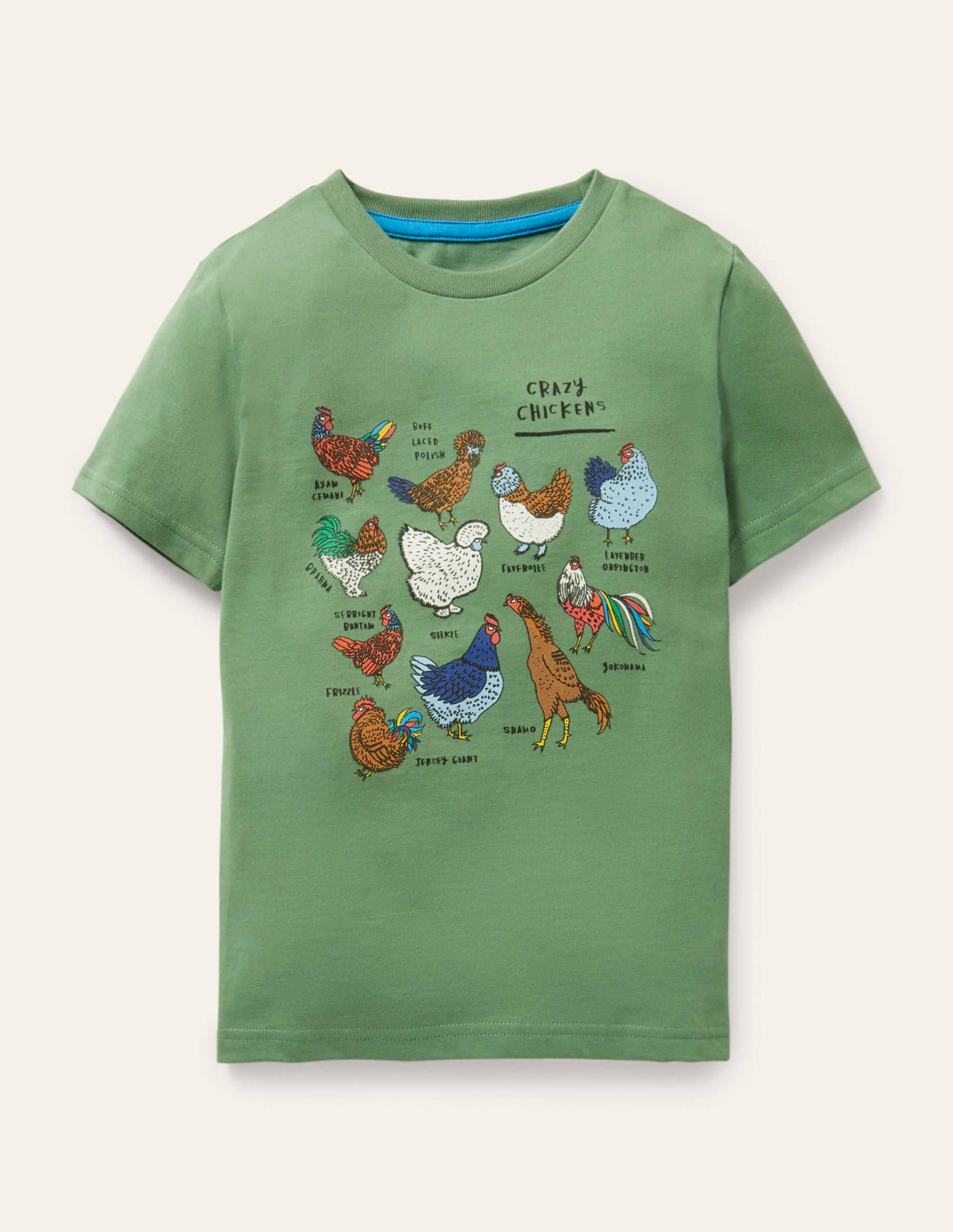 Graphic Grid T-shirt-Rosemary Green Chickens-1