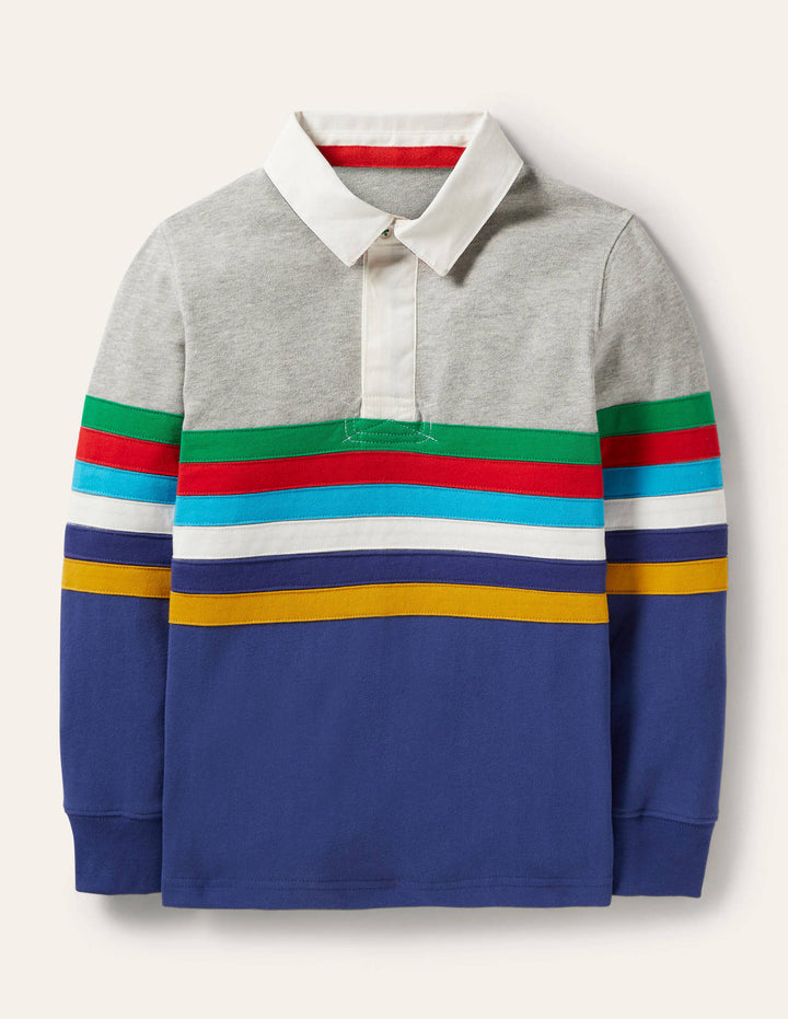 Colourblock Rugby Shirt-Colourblock Rainbow Stripe