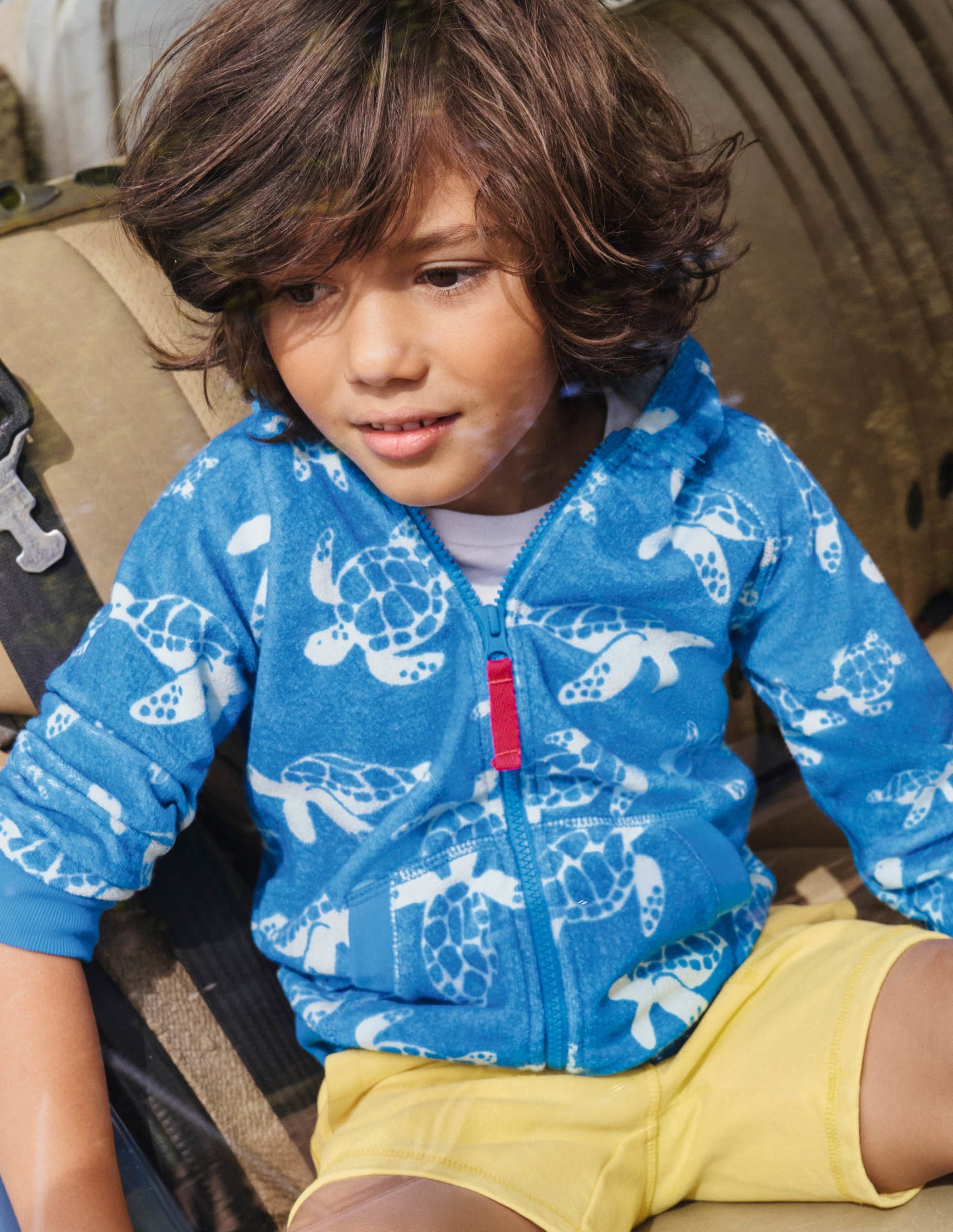 Towelling Zip-through Hoodie-Moroccan Blue Turtle-4